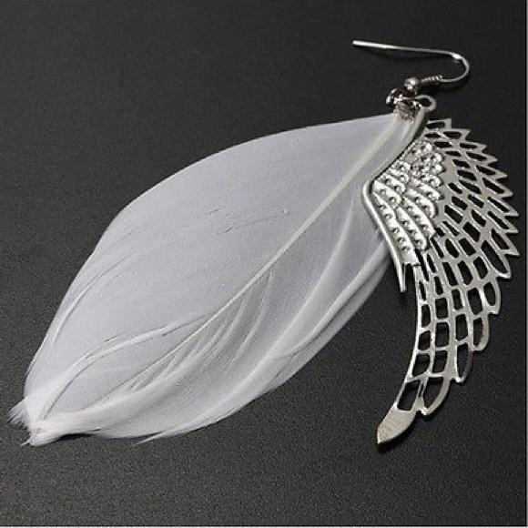 Angel Wing Feather Dangle Earrings - Picture 4 of 5
